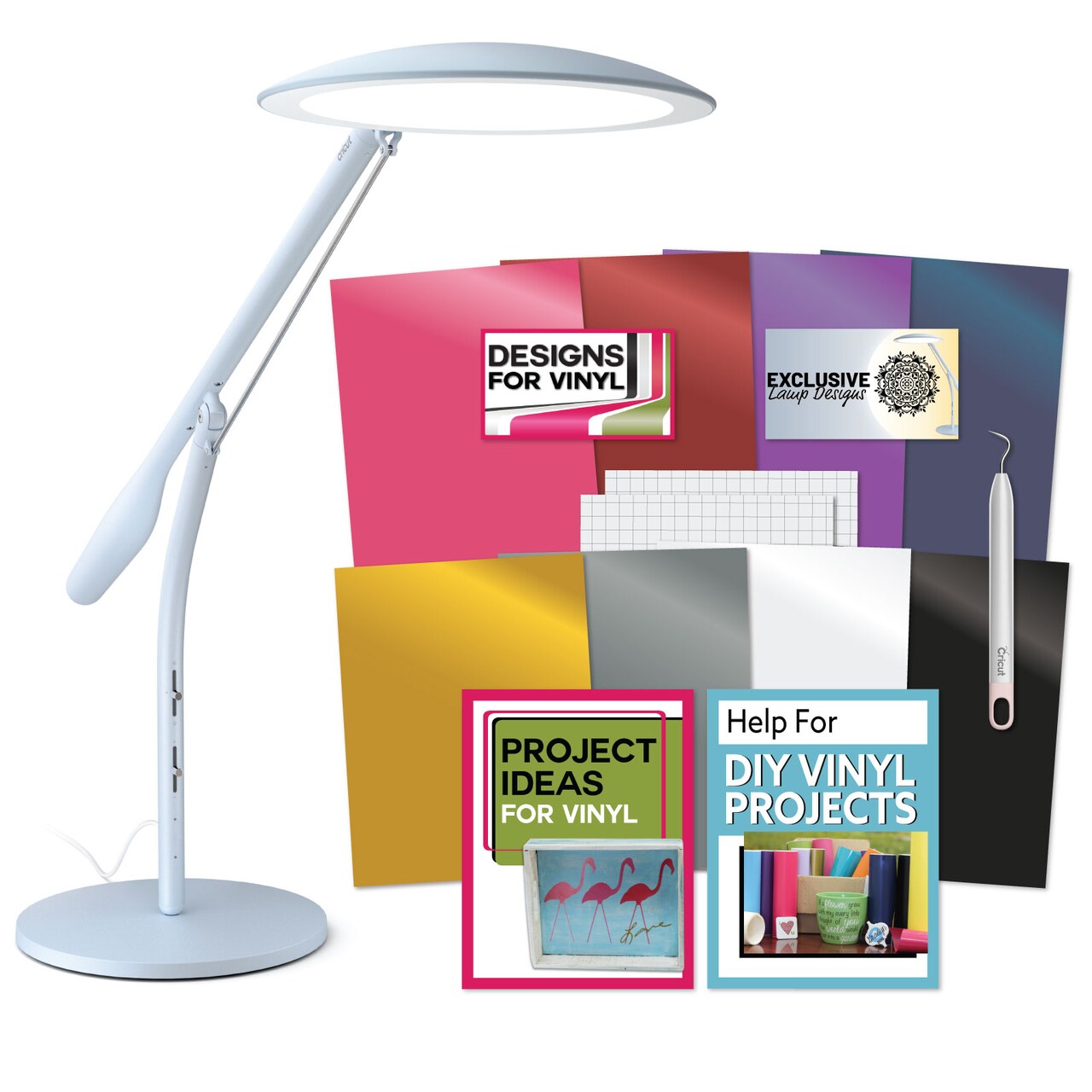 Cricut Bright 360 Table Lamp with Cricut Vinyl Sampler, Weeder & Design Files Bundle